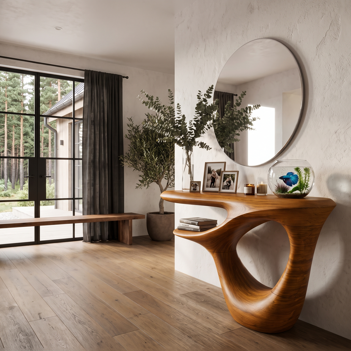 Console contemporaine avec piètement ouvert artistique pour entrée et couloir SINLHACS695