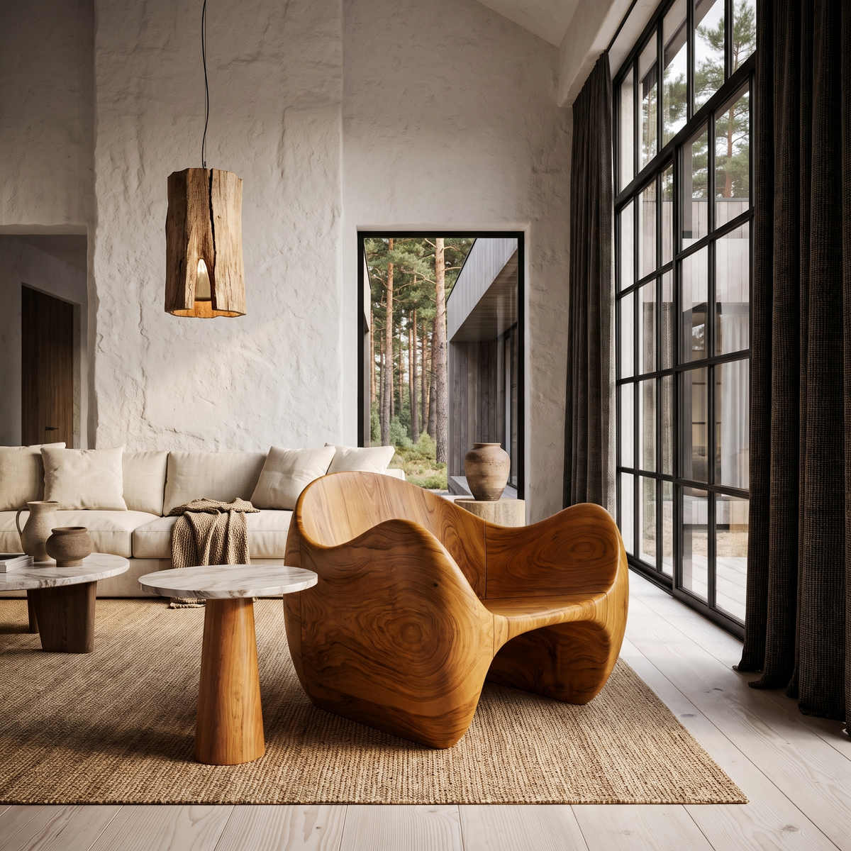 Fauteuil d'appoint moderne en bois avec structure sculpturale incurvée pour salon SINLHACHR038