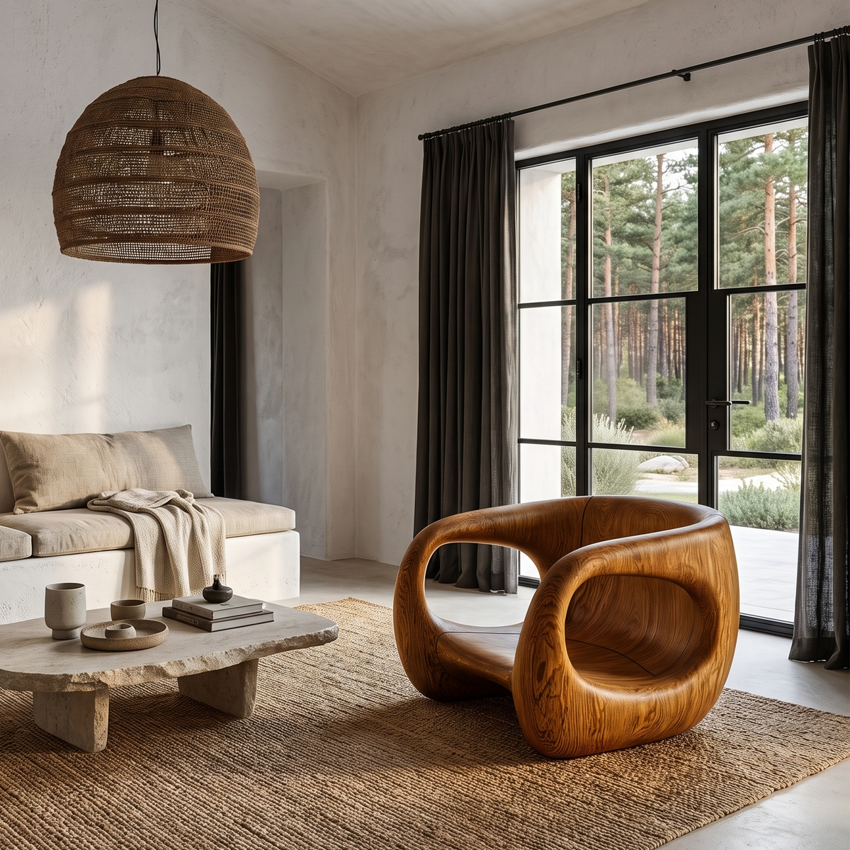 Chaise sculpturale contemporaine au design d'accoudoir fluide pour salon SINLHACHR039
