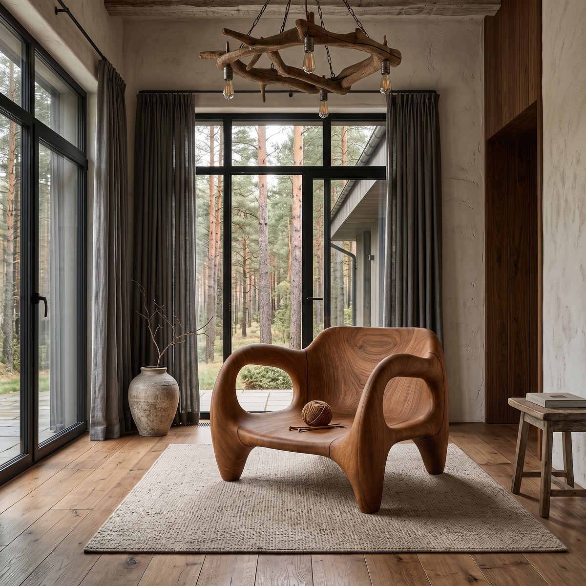 Fauteuil d'appoint style Mid-Century avec dossier large et incurvé pour salon SINLHACHR041