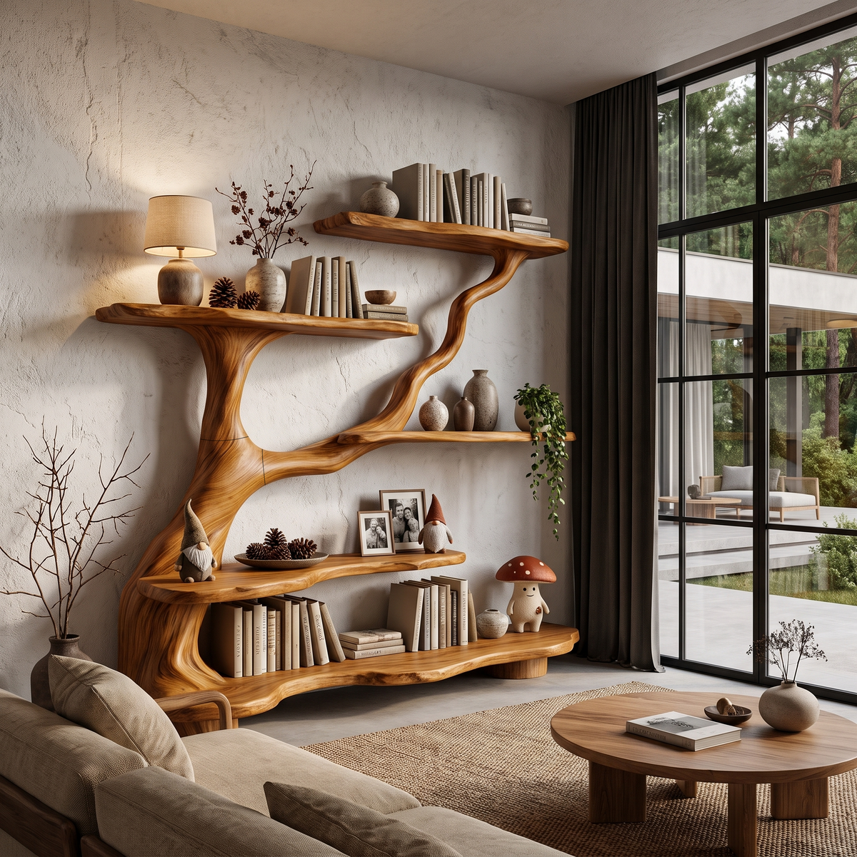 Bibliothèque organique en forme d'arbre avec design de branches fluides pour salon SINLHATB776