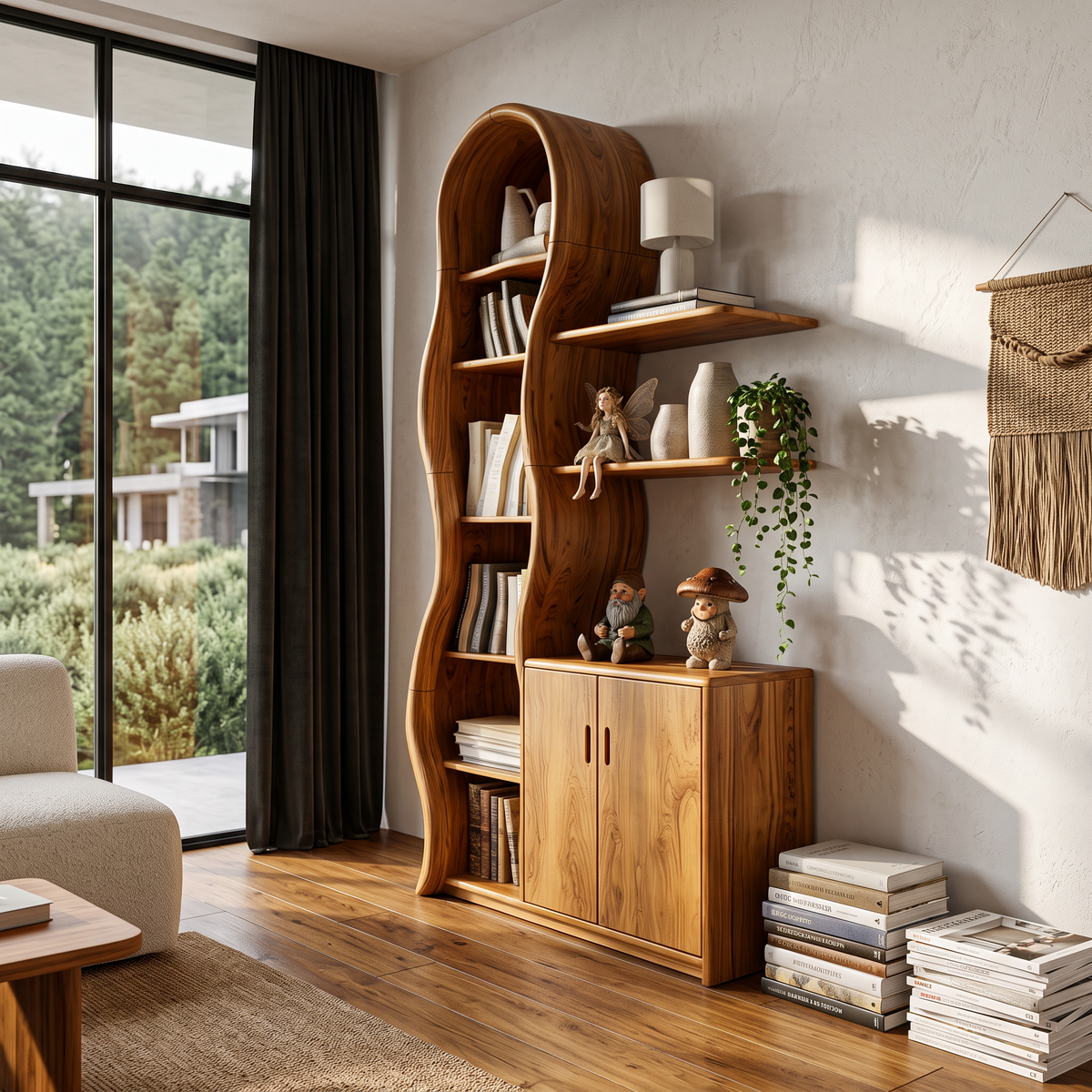 Vitrine contemporaine en bois avec structure en branches sculptées pour salon SINLHASD540