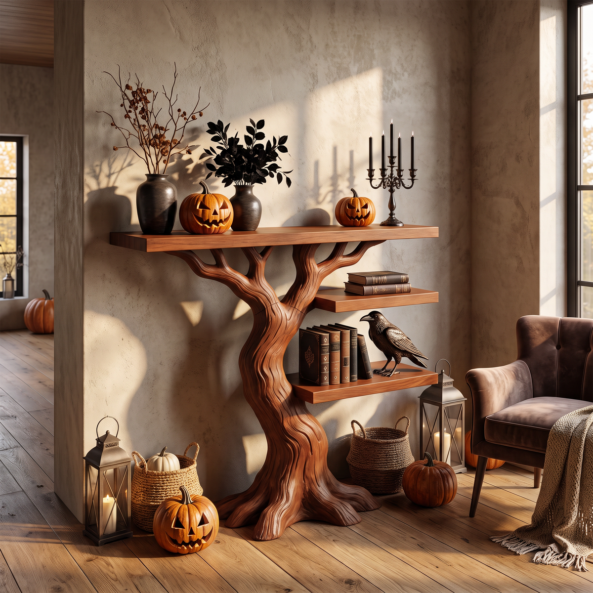 Console d'entrée contemporaine en bois pour décoration d'Halloween SILDTTNCS157