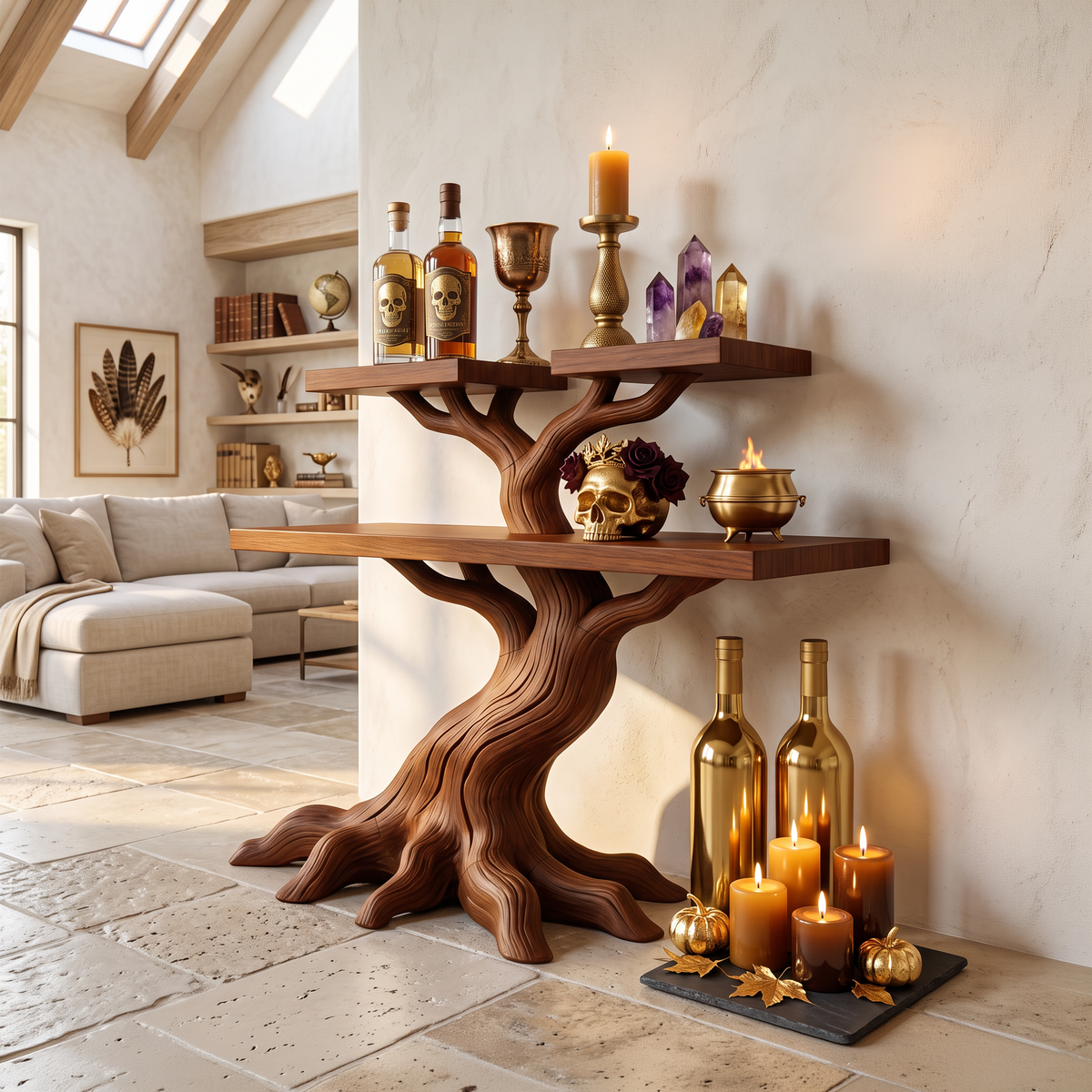 Console minimaliste en forme d'arbre noueux pour décoration d'Halloween vintage SILDTTNCS160