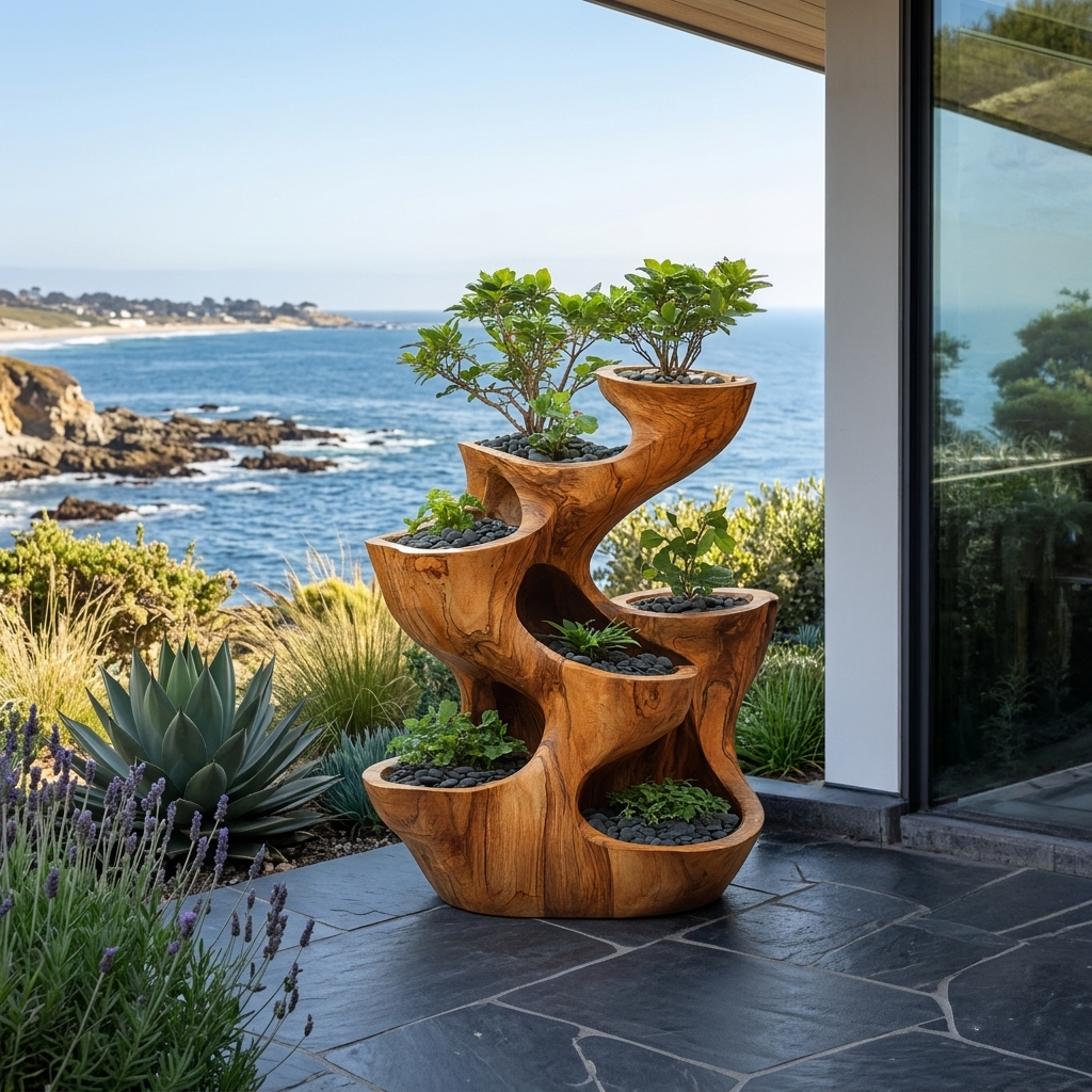 Jardinière organique sculpturale à plusieurs niveaux pour décoration de jardin RTTHTTPT007