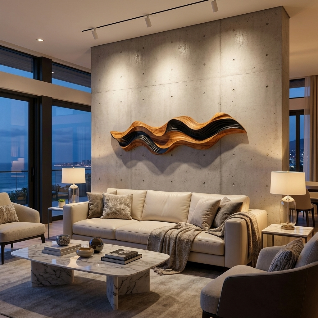 Décoration murale abstraite moderne en bois au design sculptural fluide pour la maison RTTHTTWA156