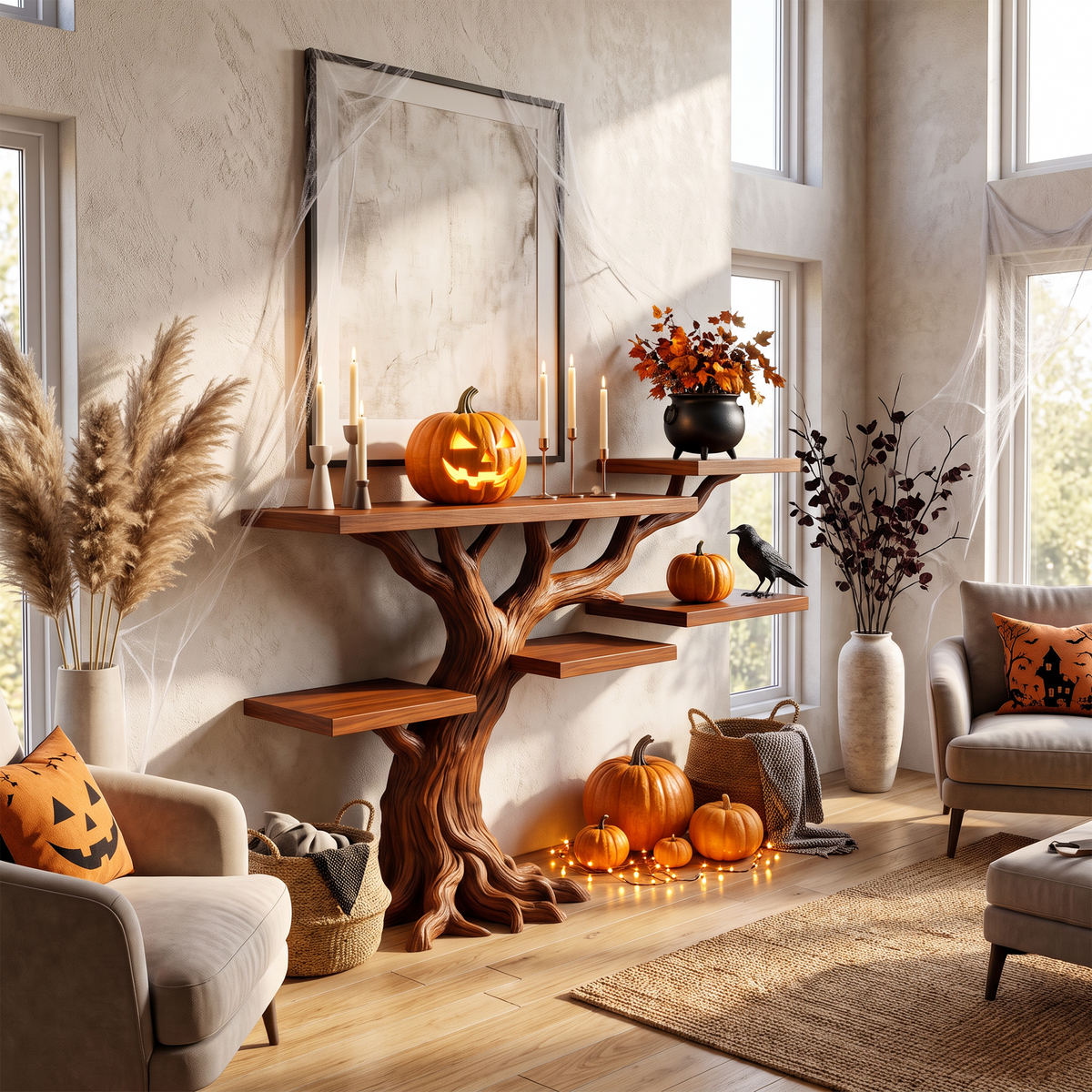 Table d'appoint minimaliste en forme d'arbre torsadé pour une ambiance d'Halloween ensorcelante SILDTTNCS154