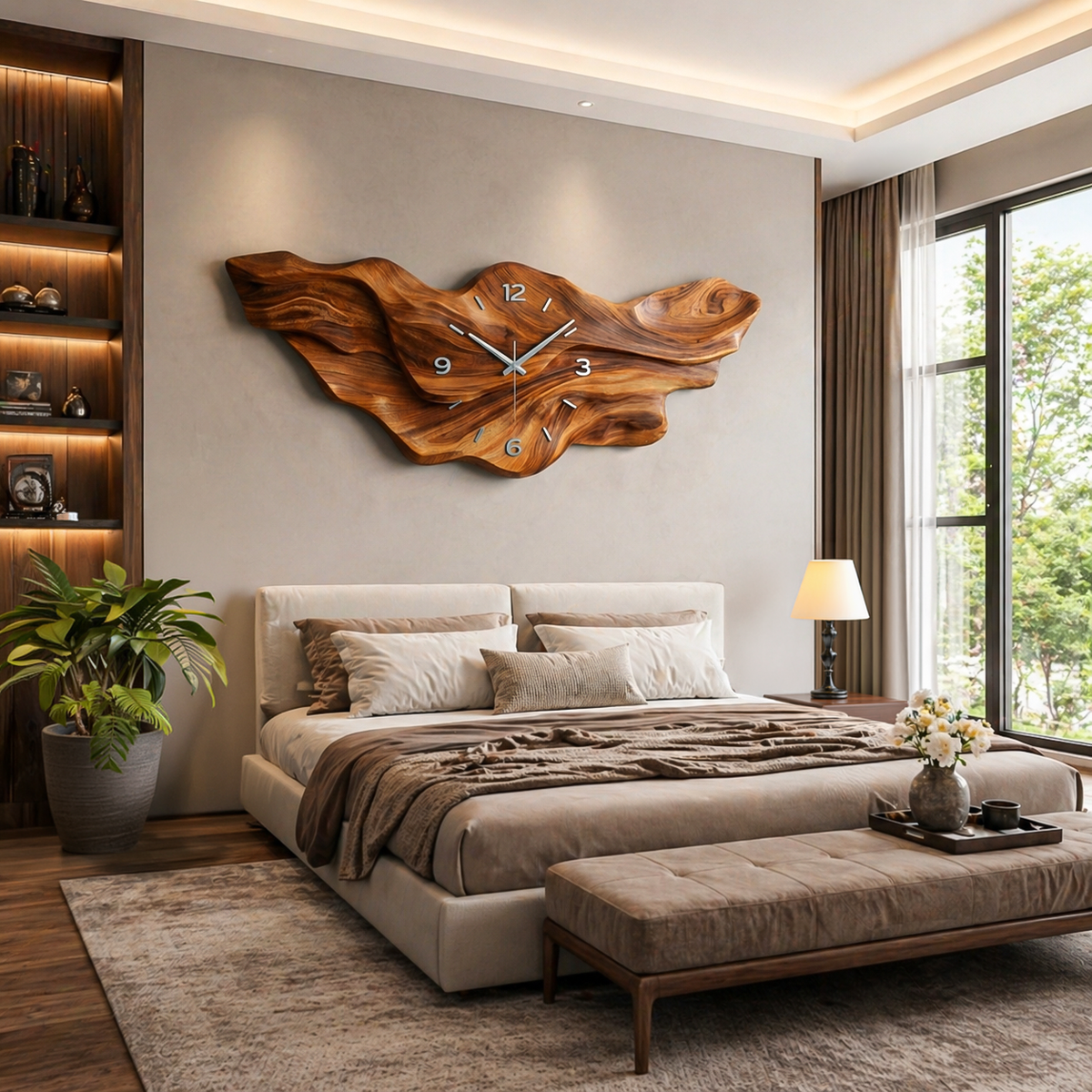 Horloge murale moderne en bois en forme de vague pour décoration de salon RTTHTTWAC028