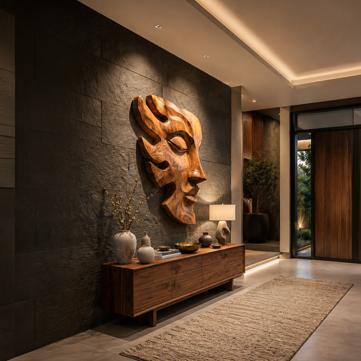 Décoration murale visage en bois sculpté à la main pour intérieur RTTHTTWA150