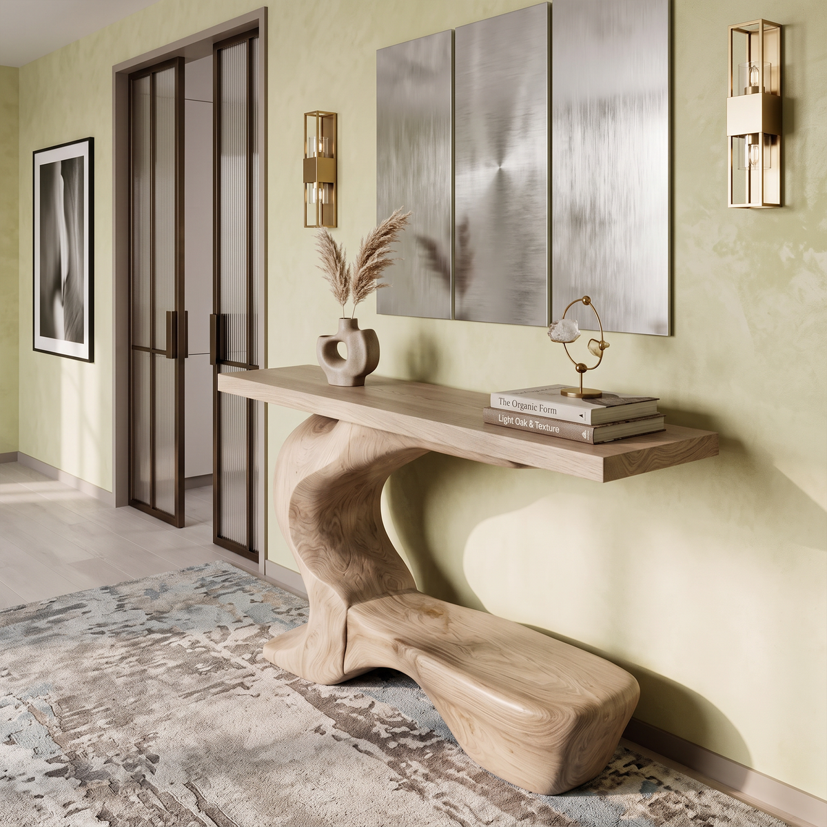 Console de style rustique sculptural avec base incurvée pour entrée SINLKICS705