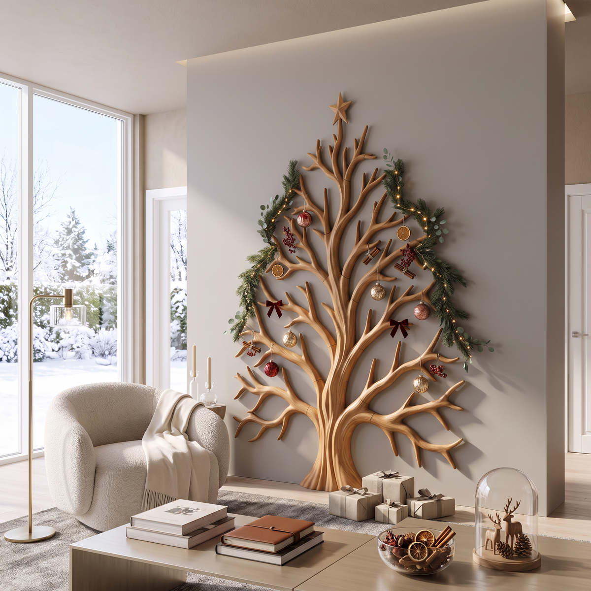 Décoration murale de Noël contemporaine avec silhouette d'arbre artistique pour couloir SINLSAWA138