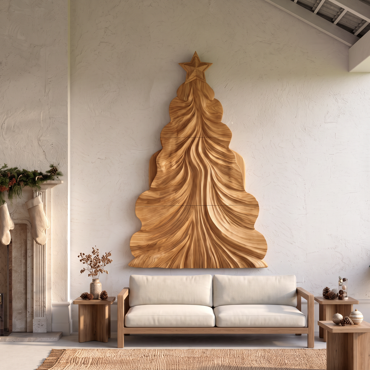 Décoration de Noël contemporaine en bois avec design ajouré incurvé pour salon SINLSAWA150