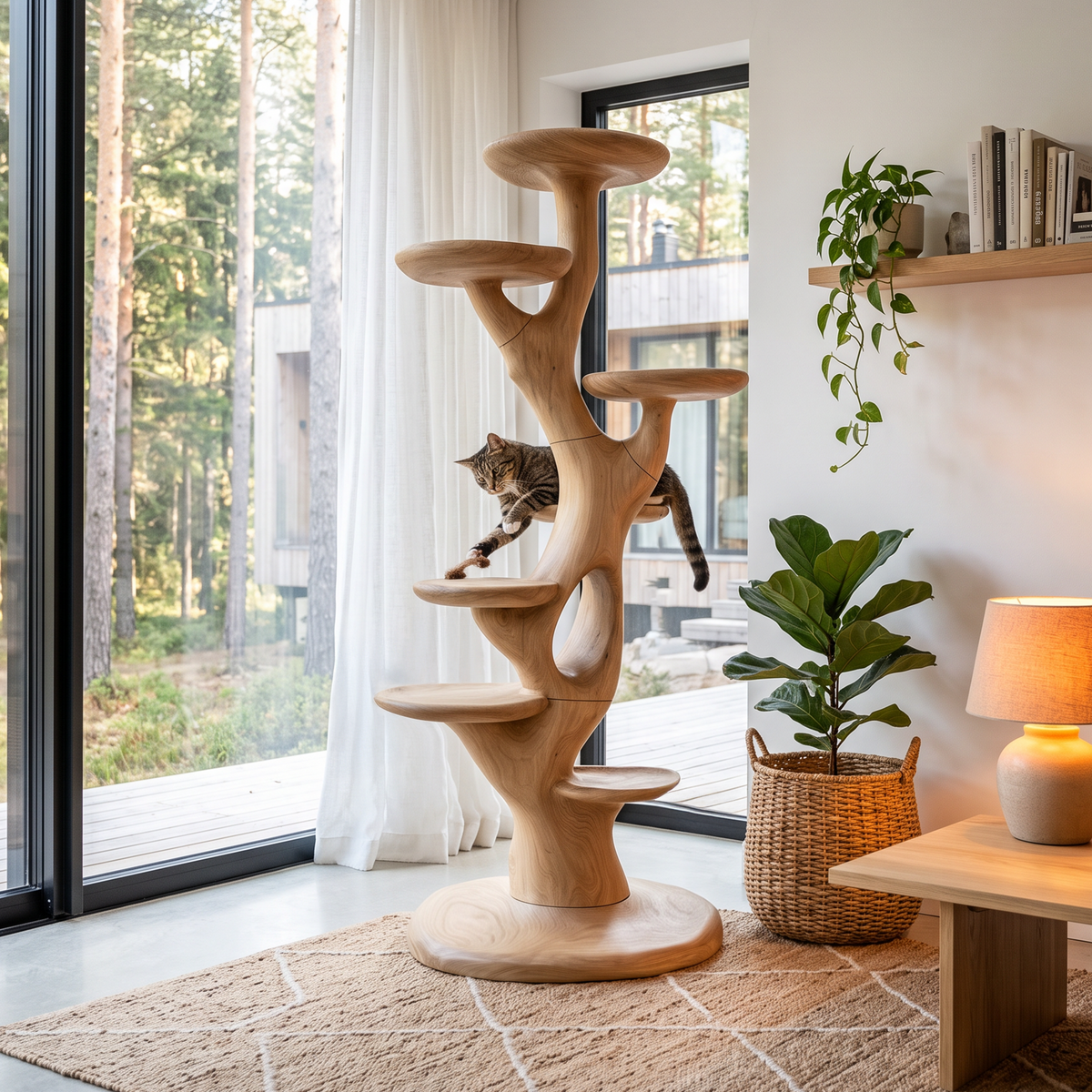Arbre à chat sculptural à plateformes multi-niveaux pour chats d'intérieur SINLHATT016