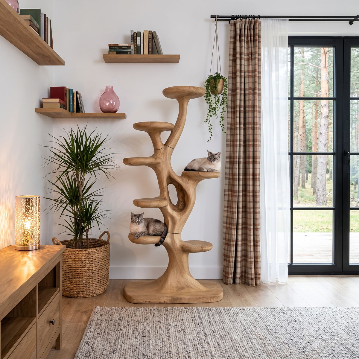 Arbre à chat moderne en forme d'arbre avec plateformes à plusieurs niveaux pour chats d'intérieur SINLHATT017