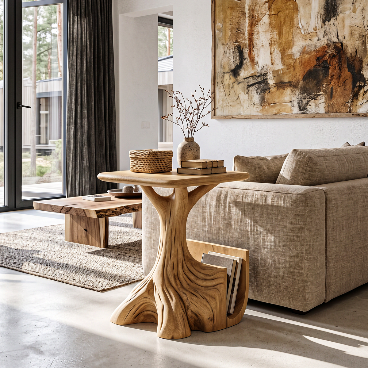 Table d'appoint sculpturale contemporaine avec piètement inspiré d'un arbre pour salon SINLHASTA301