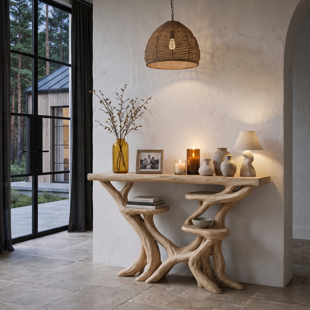 Console d'entrée et de salon artisanale en branches d'arbre SINLHACS697