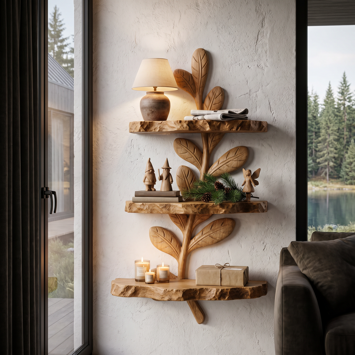 Étagère murale flottante moderne en bois massif faite à la main pour bureau à domicile SINLHAFL065