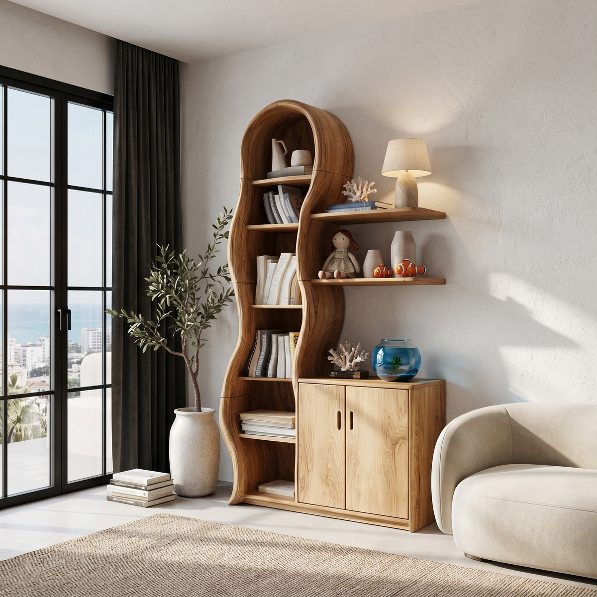 Vitrine contemporaine en bois avec structure en branches sculptées pour salon SINLHASD540