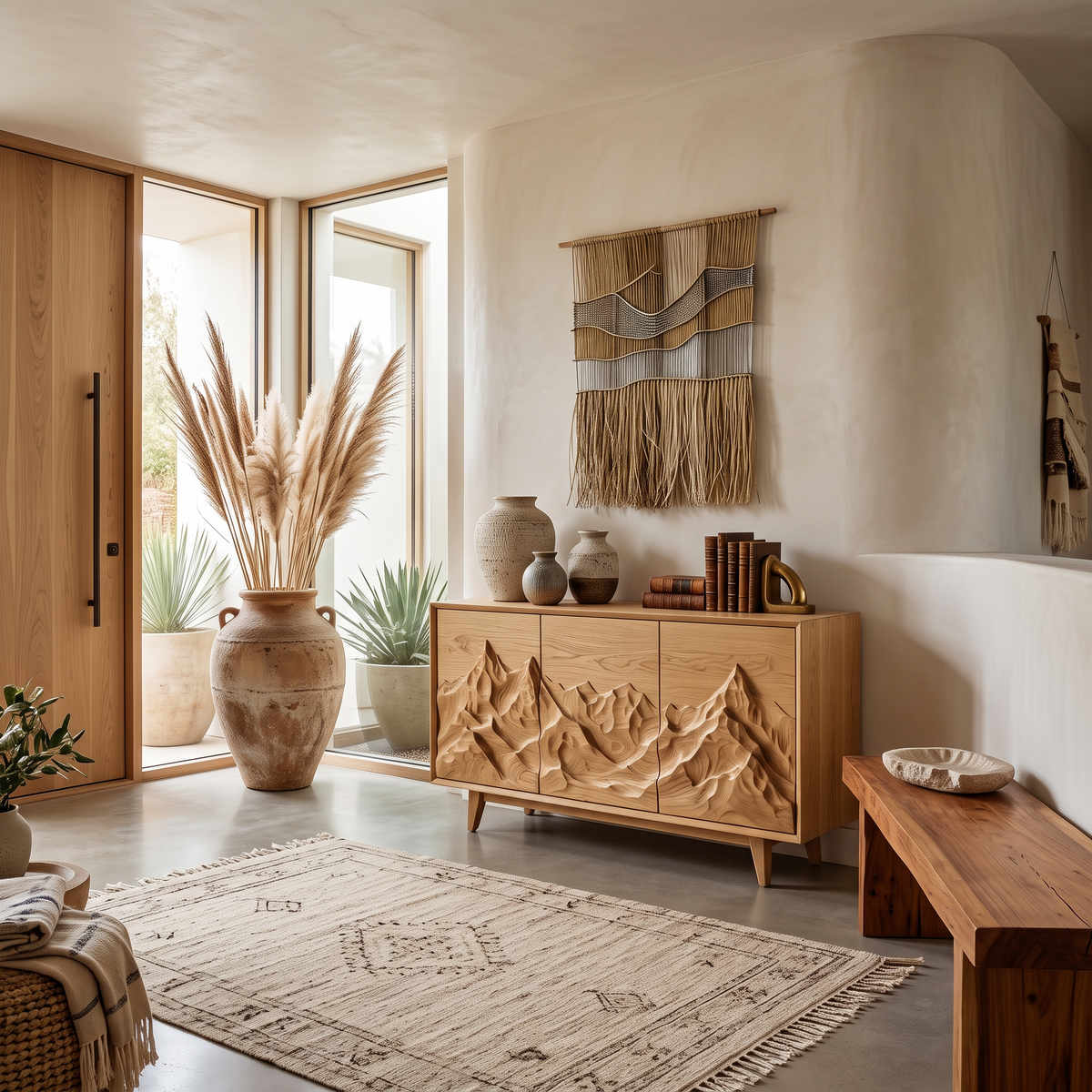 Buffet moderne en bois avec relief montagne pour intérieur de maison RTTHTTSD045