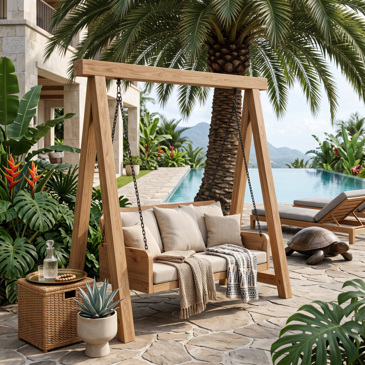 Balançoire en bois biologique avec dossier pour terrasse RTTHTTSG002