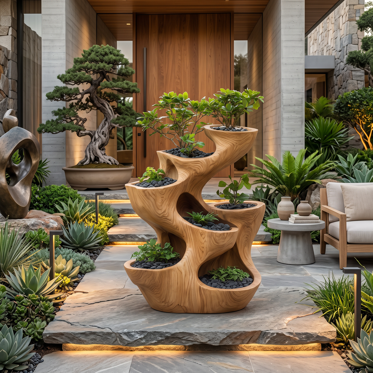 Jardinière organique sculpturale à plusieurs niveaux pour décoration de jardin RTTHTTPT007