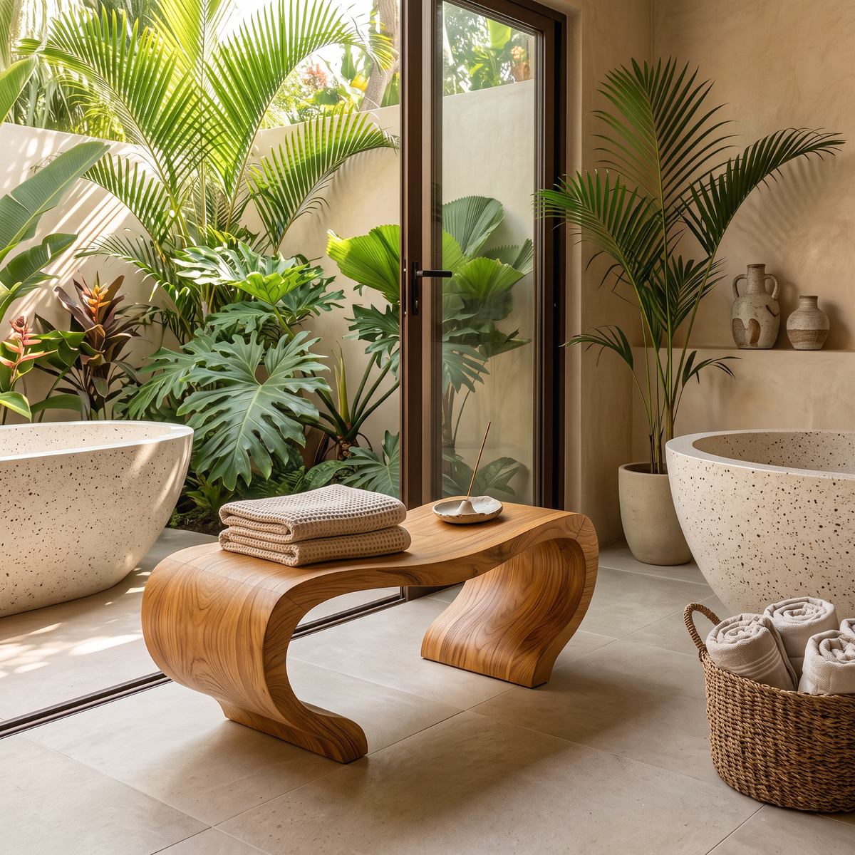 Banc de douche organique moderne pour décoration de spa ou salle de bain SITHTTSB007