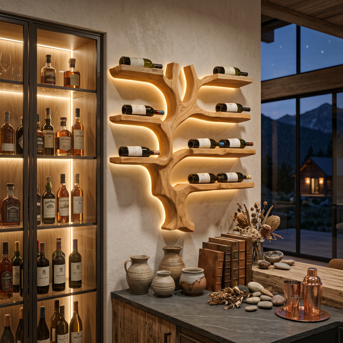 Porte-bouteilles mural moderne en forme de branche pour cuisine RTTHTTWH009