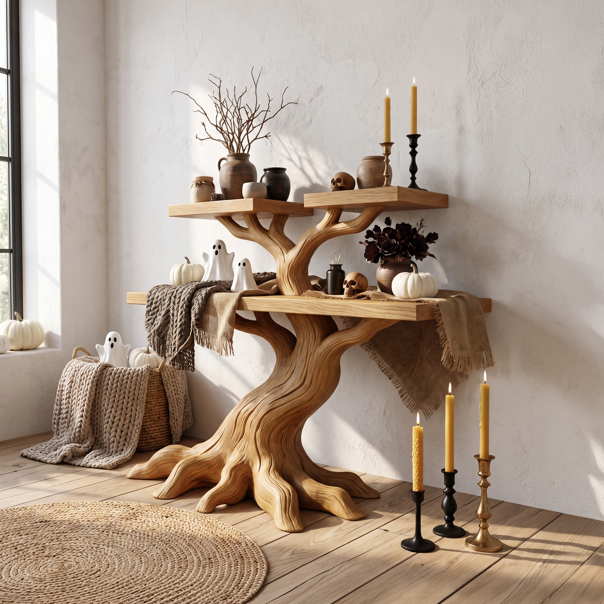 Console minimaliste en forme d'arbre noueux pour décoration d'Halloween vintage SILDTTNCS160