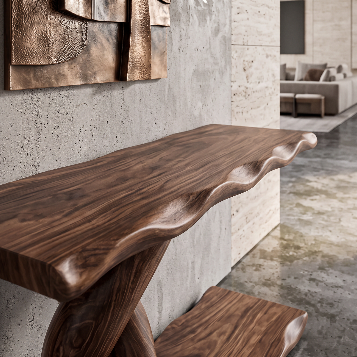 Table console contemporaine avec base en spirale et étagère de rangement inférieure pour salon SINLKICS701