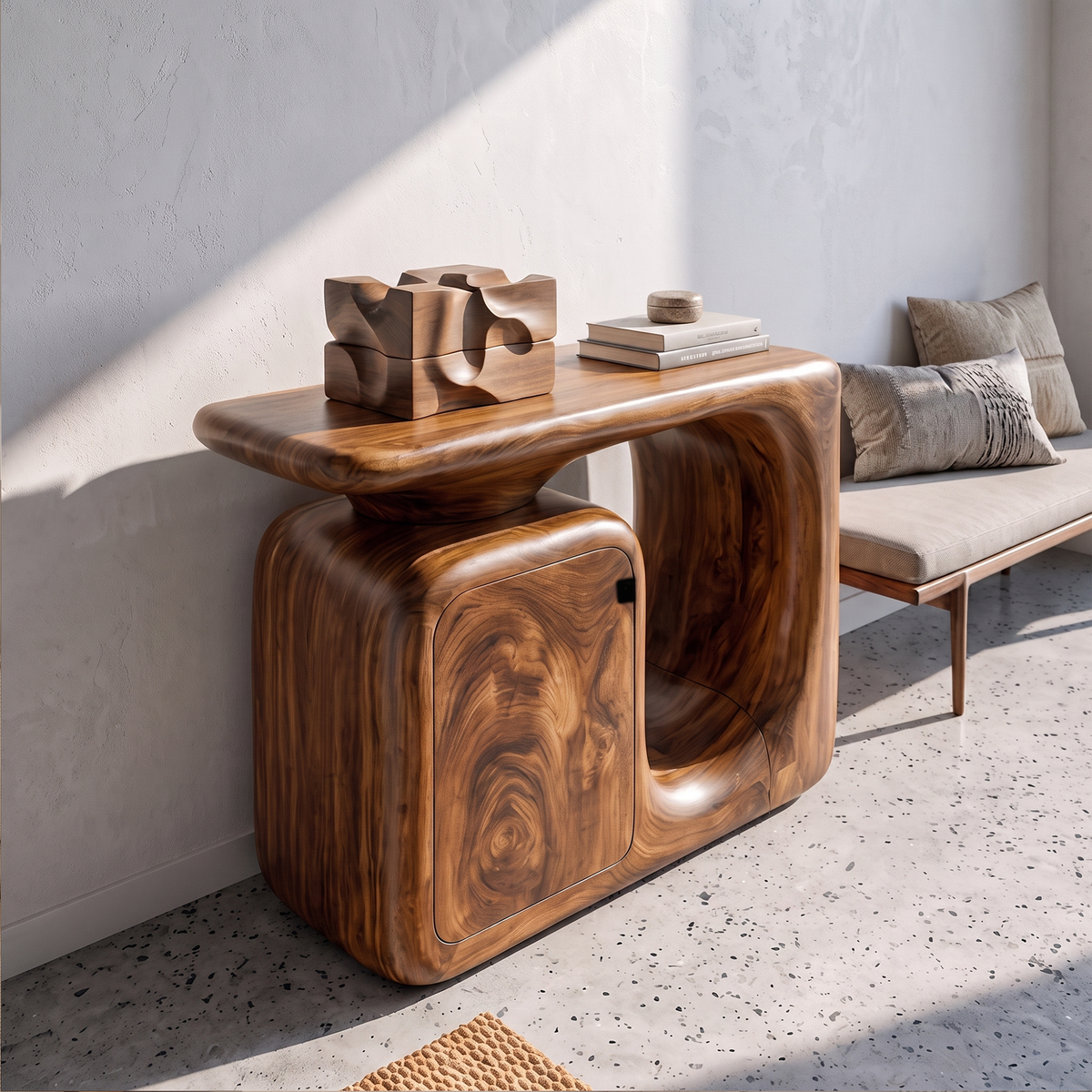 Console d'entrée sculpturale moderne avec meuble de rangement arrondi SINLKICS703