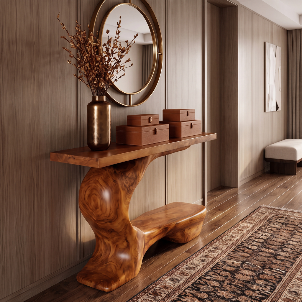Console de style rustique sculptural avec base incurvée pour entrée SINLKICS705
