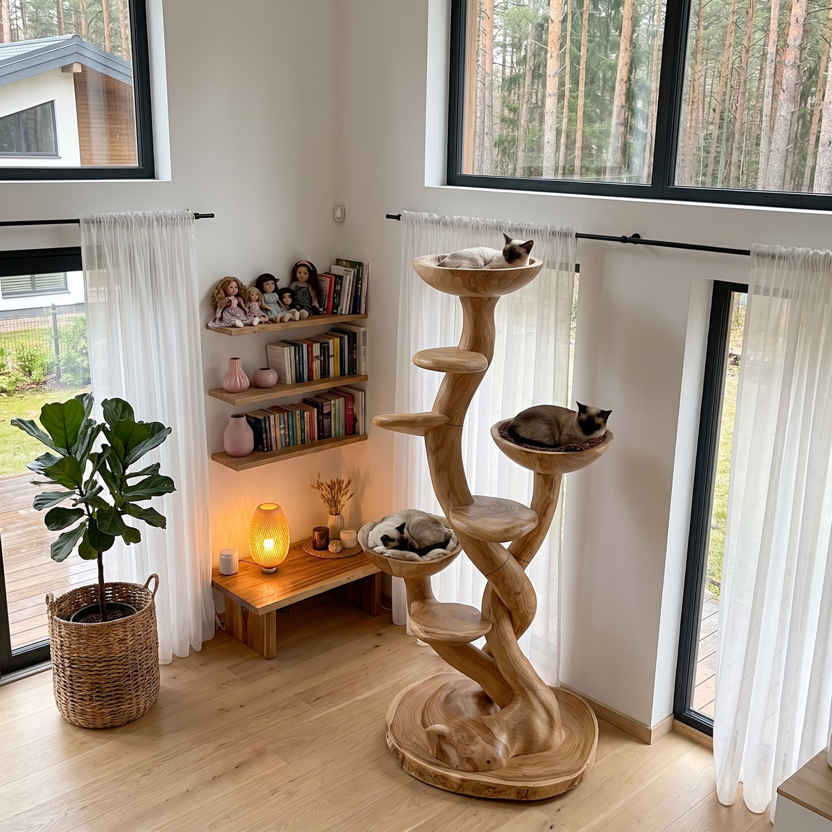 Arbre à chat sculptural organique avec plateformes multiniveaux pour chats d'intérieur SINLHATT018