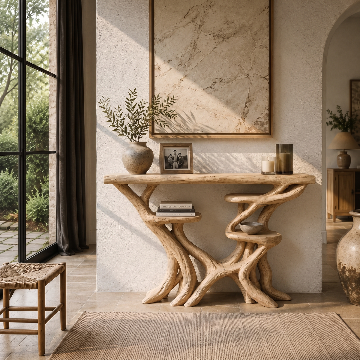 Console d'entrée et de salon artisanale en branches d'arbre SINLHACS697