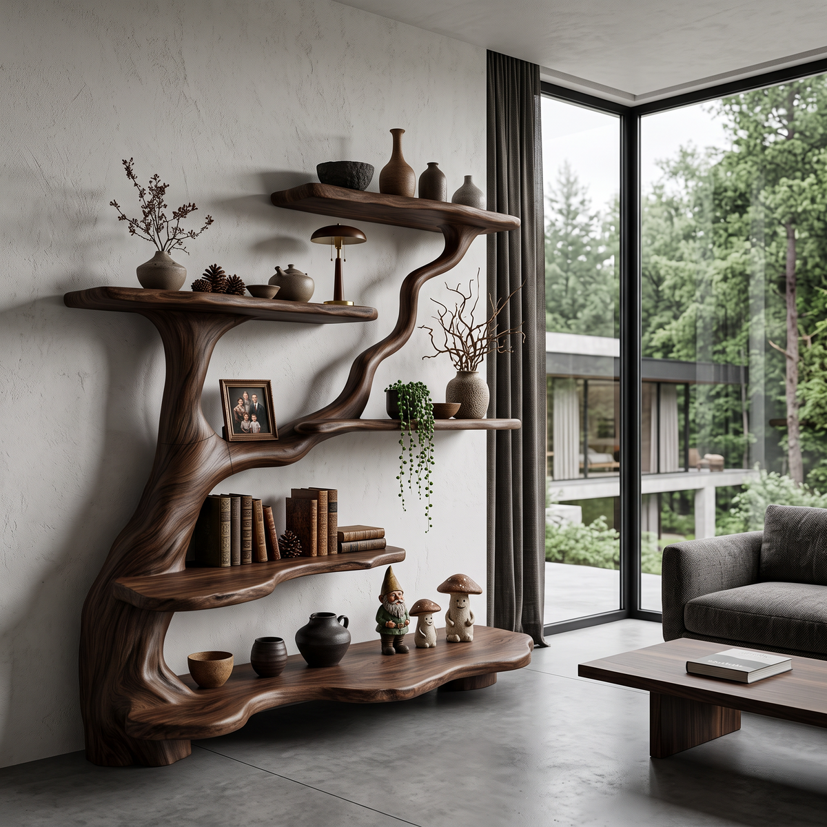 Bibliothèque organique en forme d'arbre avec design de branches fluides pour salon SINLHATB776