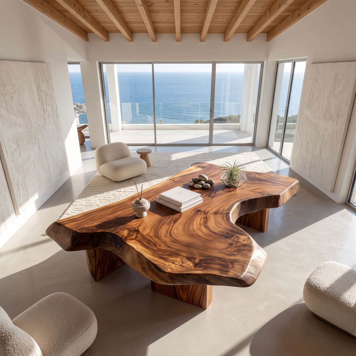 Table basse moderne en bois massif avec plateau sculptural pour salon SINLHACF421 SINLHACF421
