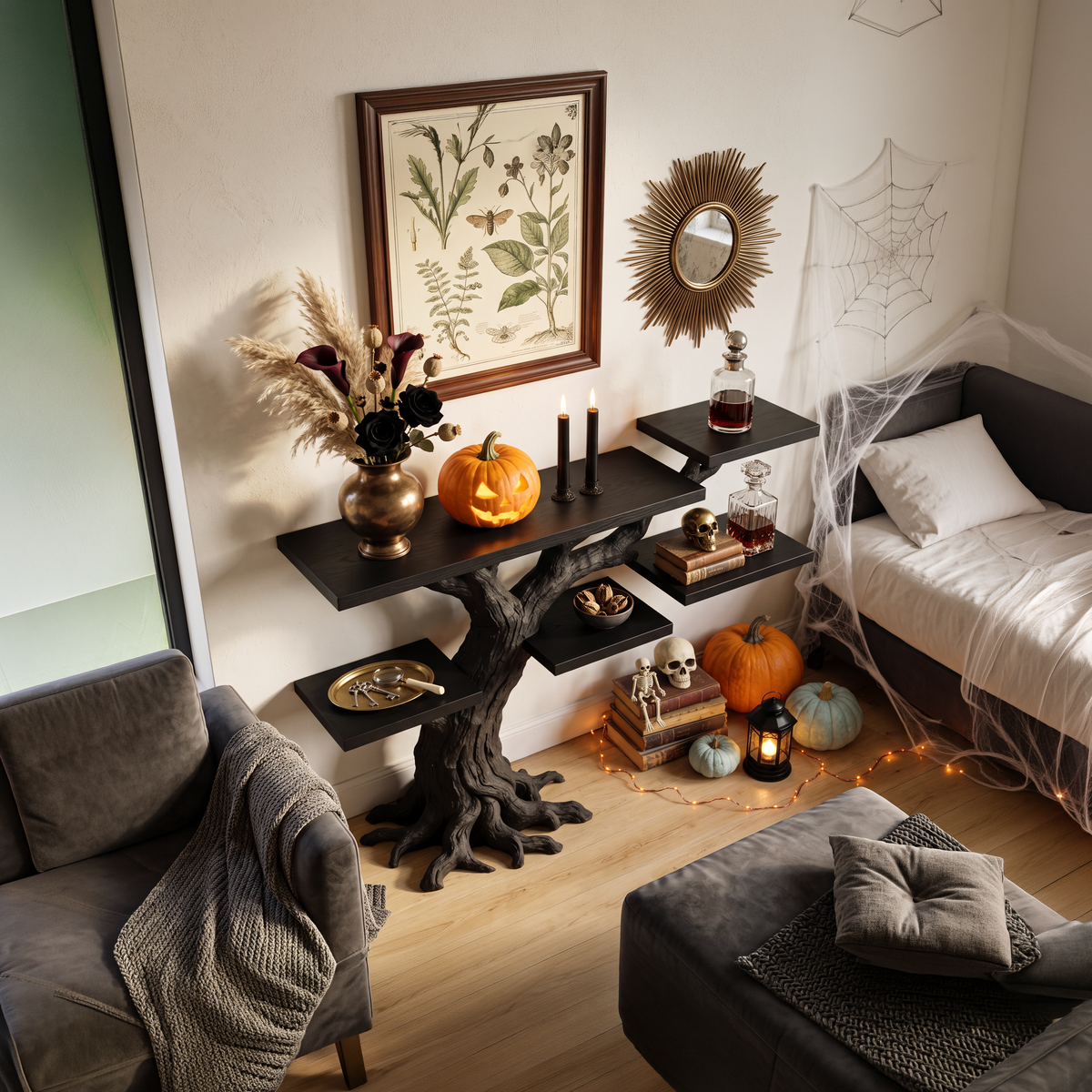 Table d'appoint minimaliste en forme d'arbre torsadé pour une ambiance d'Halloween ensorcelante SILDTTNCS154