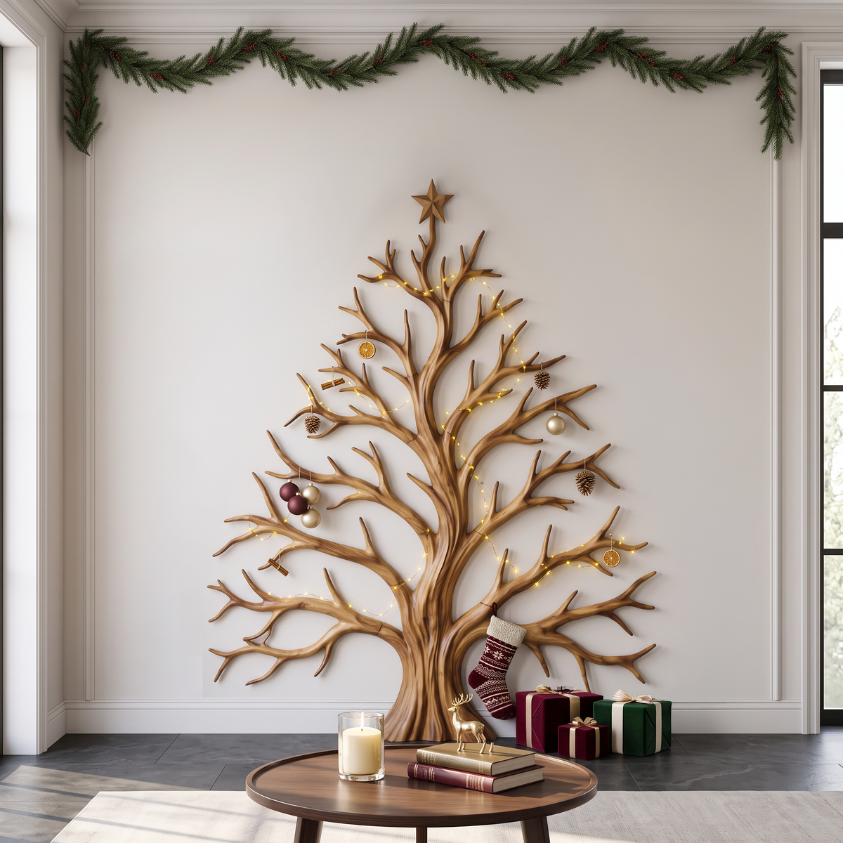 Décoration murale de Noël contemporaine avec silhouette d'arbre artistique pour couloir SINLSAWA138