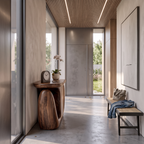 Table console contemporaine avec base sculpturale et rangement pour entrée SINLKICS704