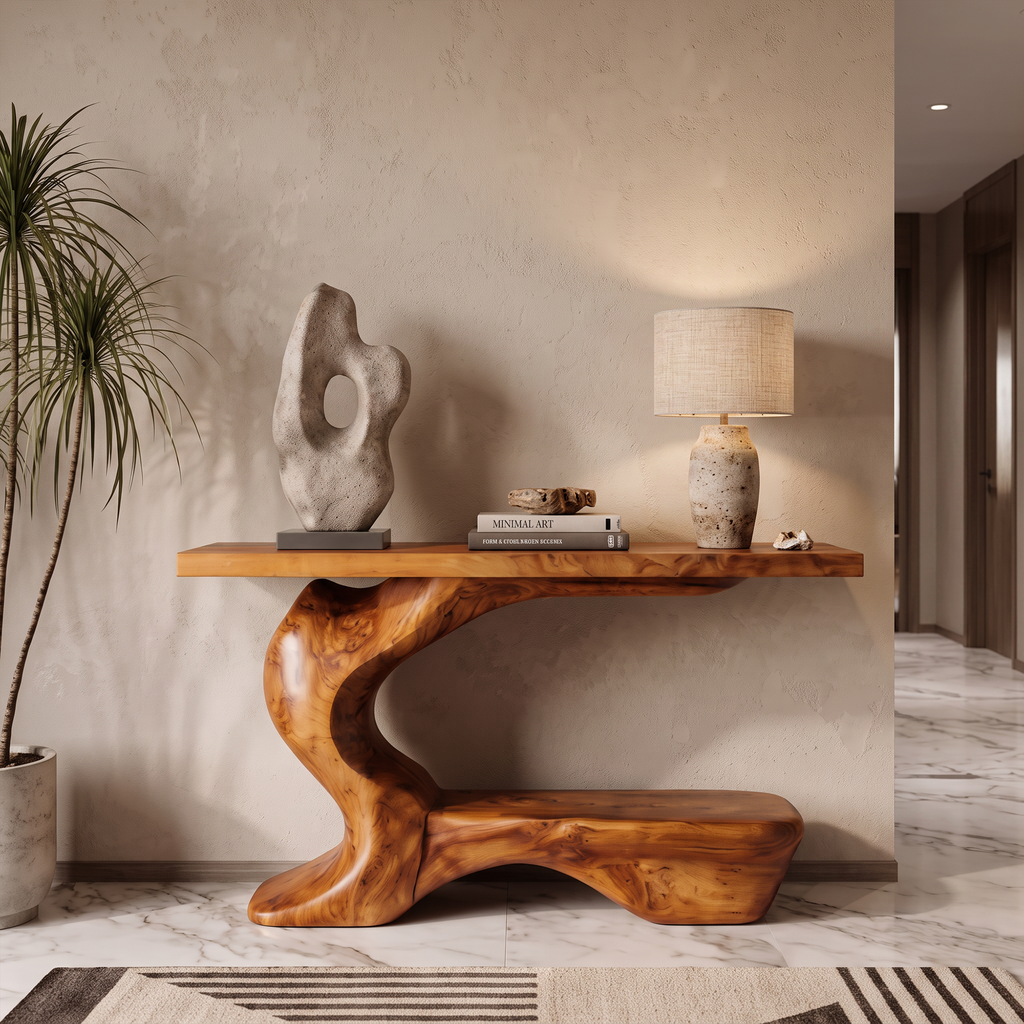 Console de style rustique sculptural avec base incurvée pour entrée SINLKICS705