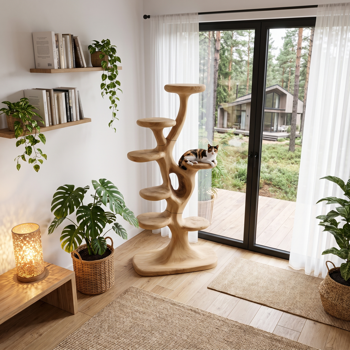 Arbre à chat moderne en forme d'arbre avec plateformes à plusieurs niveaux pour chats d'intérieur SINLHATT017