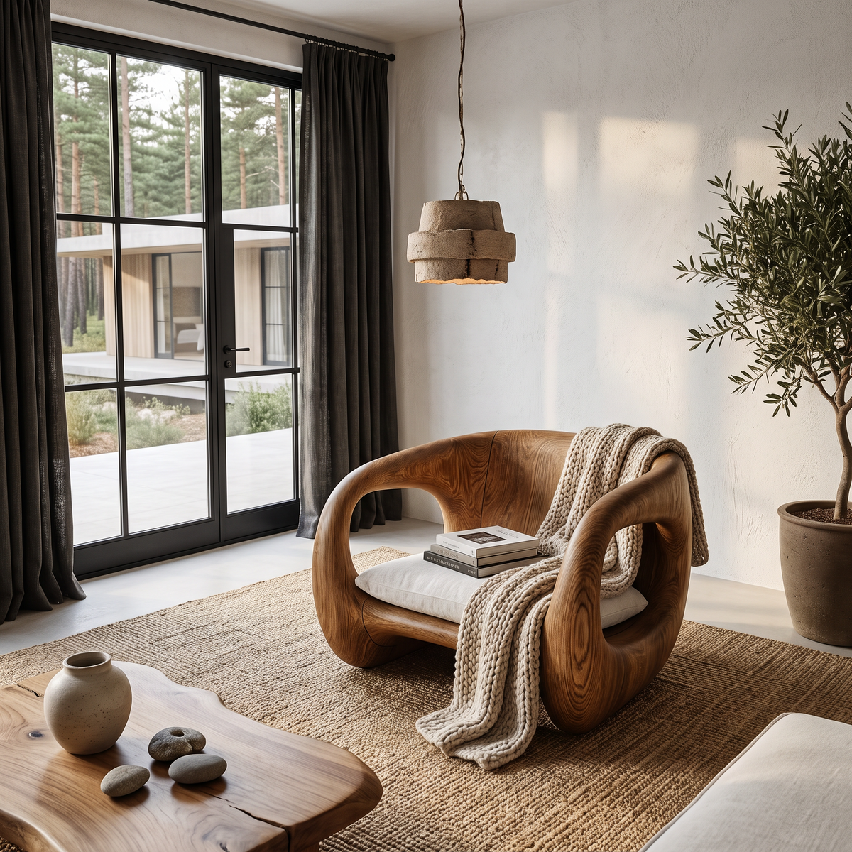 Chaise sculpturale contemporaine au design d'accoudoir fluide pour salon SINLHACHR039