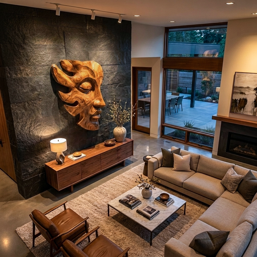 Décoration murale visage en bois sculpté à la main pour intérieur RTTHTTWA150