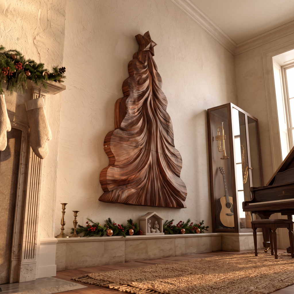 Décoration de Noël contemporaine en bois avec design ajouré incurvé pour salon SINLSAWA150