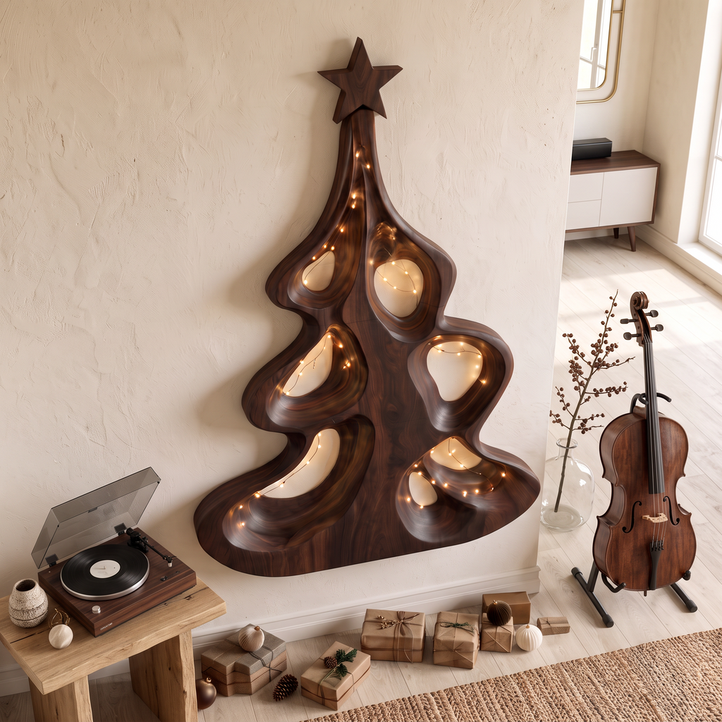 Décoration murale de Noël moderne avec forme d'arbre ajouré artistique pour entrée SINLSAWA151