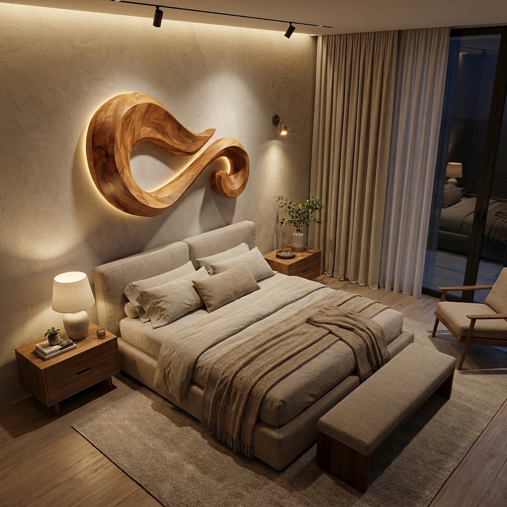 Décoration murale en bois aux formes organiques pour entrée ou couloir RTTHTTWA152