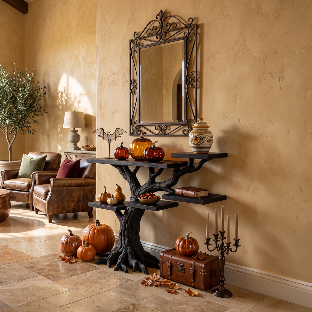Table d'appoint minimaliste en forme d'arbre torsadé pour une ambiance d'Halloween ensorcelante SILDTTNCS154