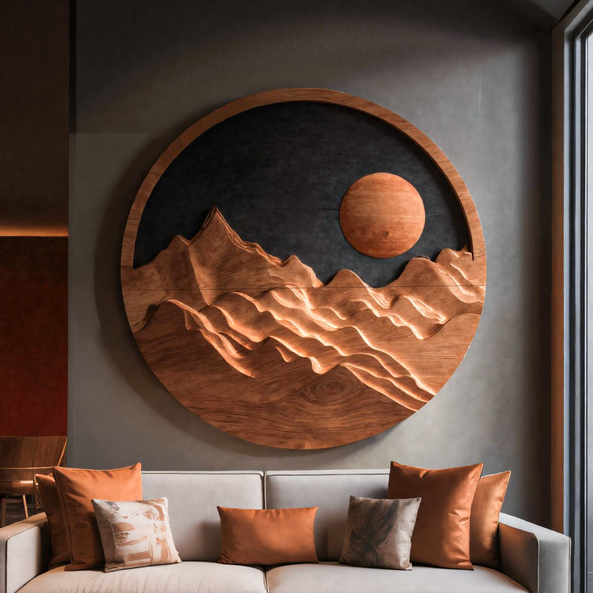 Tenture murale artistique « Soleil de montagne » pour intérieur moderne RTTHTTWA068