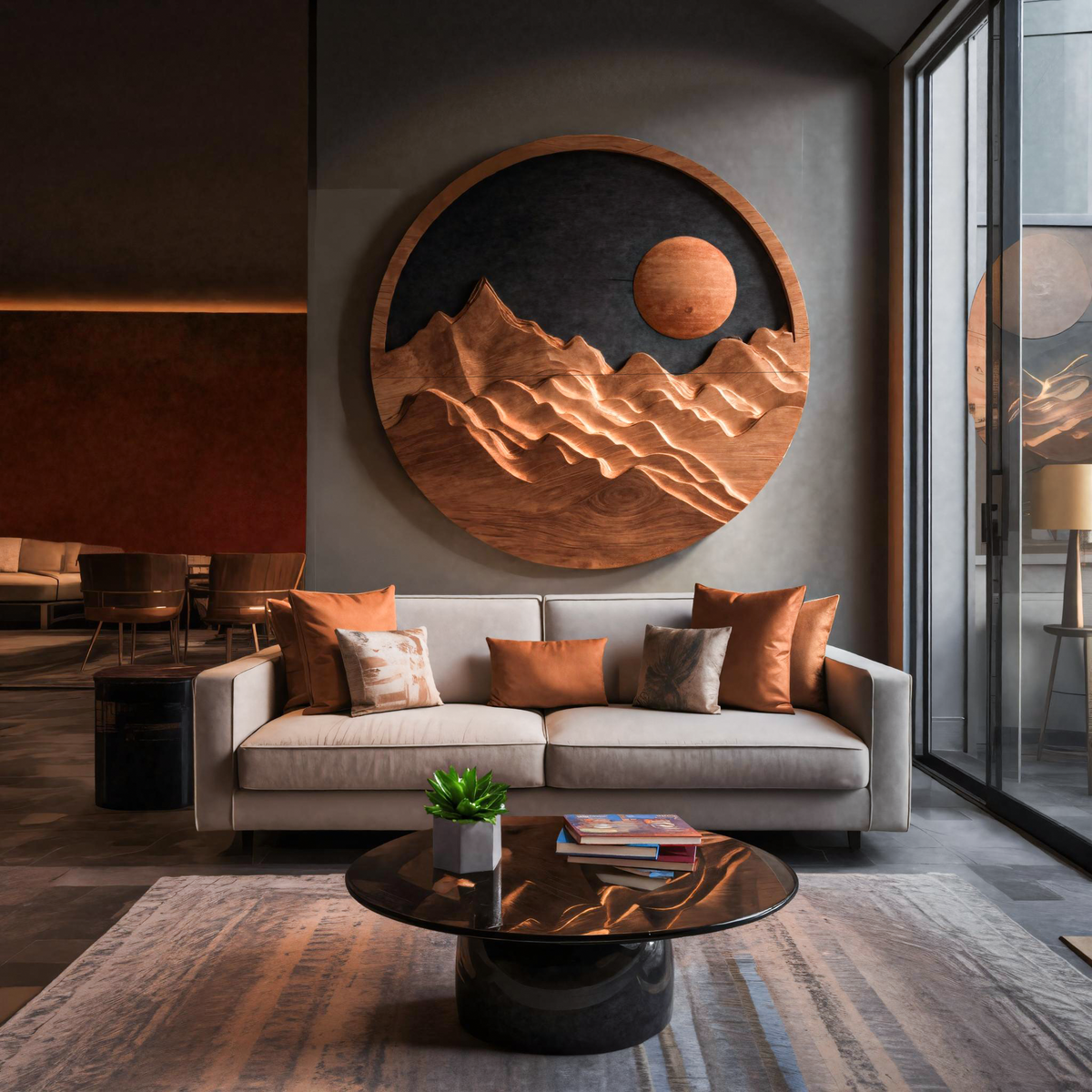 Tenture murale artistique « Soleil de montagne » pour intérieur moderne RTTHTTWA068