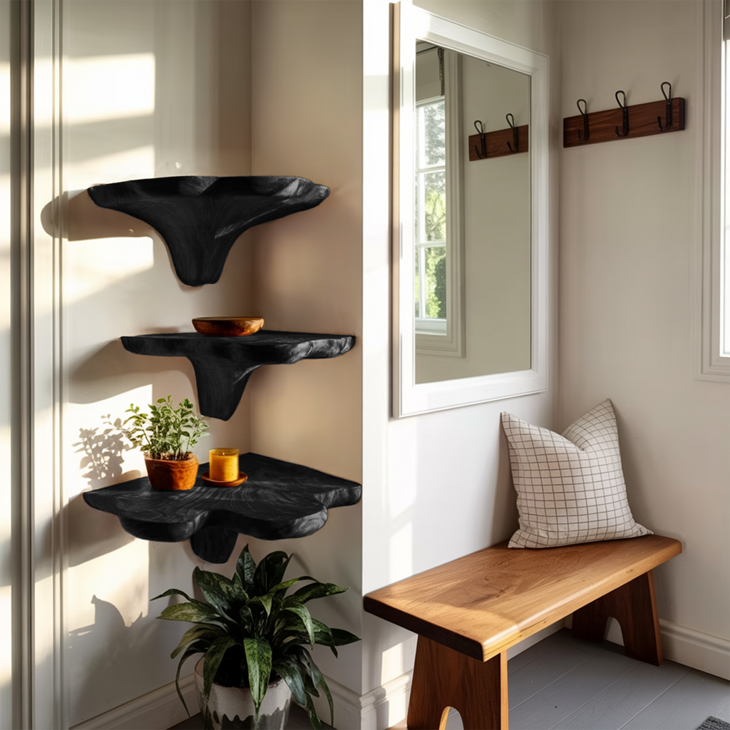 Étagère champignon en bois brut style ferme pour décoration de chambre SILDTTNCMS018