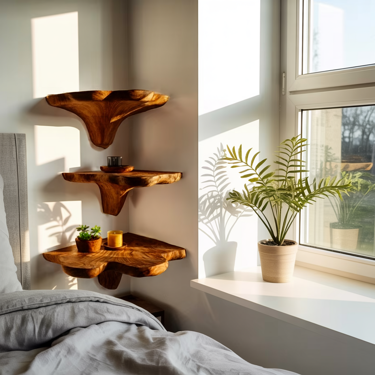Étagère champignon en bois brut style ferme pour décoration de chambre SILDTTNCMS018